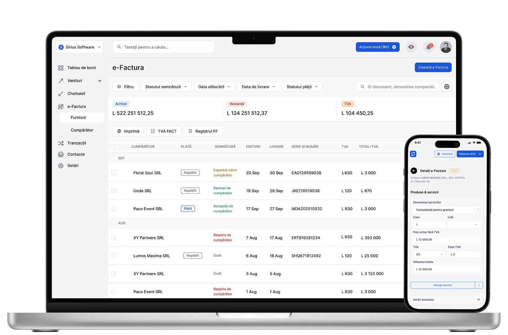 e-Factura notebook mockup